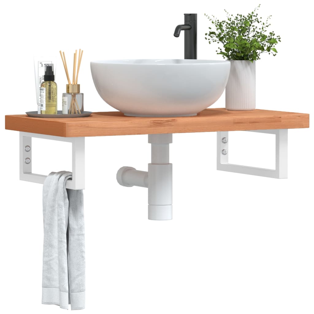Basin Shelf Wall Mounted Steel And Solid Wood Beech