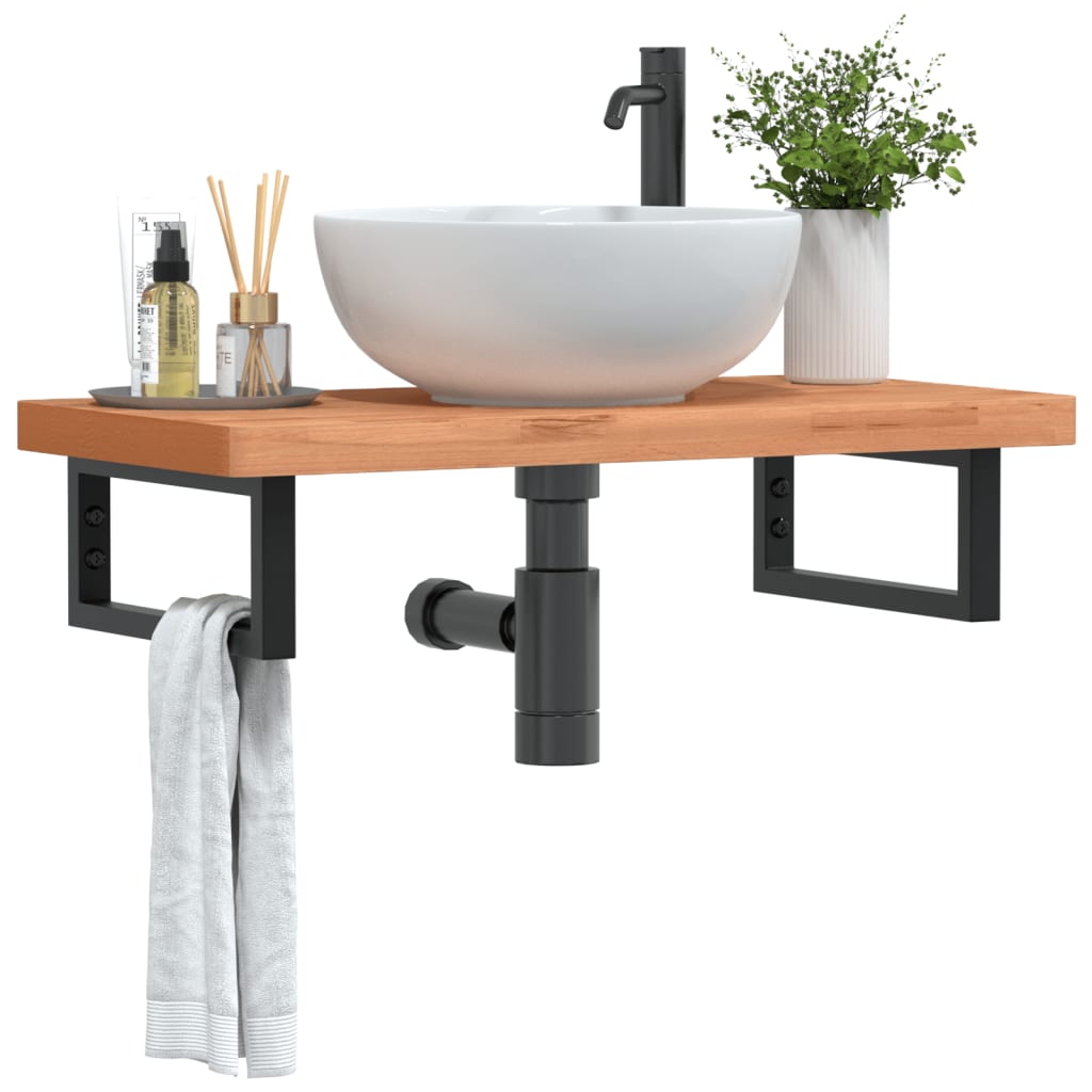 Basin Shelf Wall Mounted Steel And Solid Wood Beech