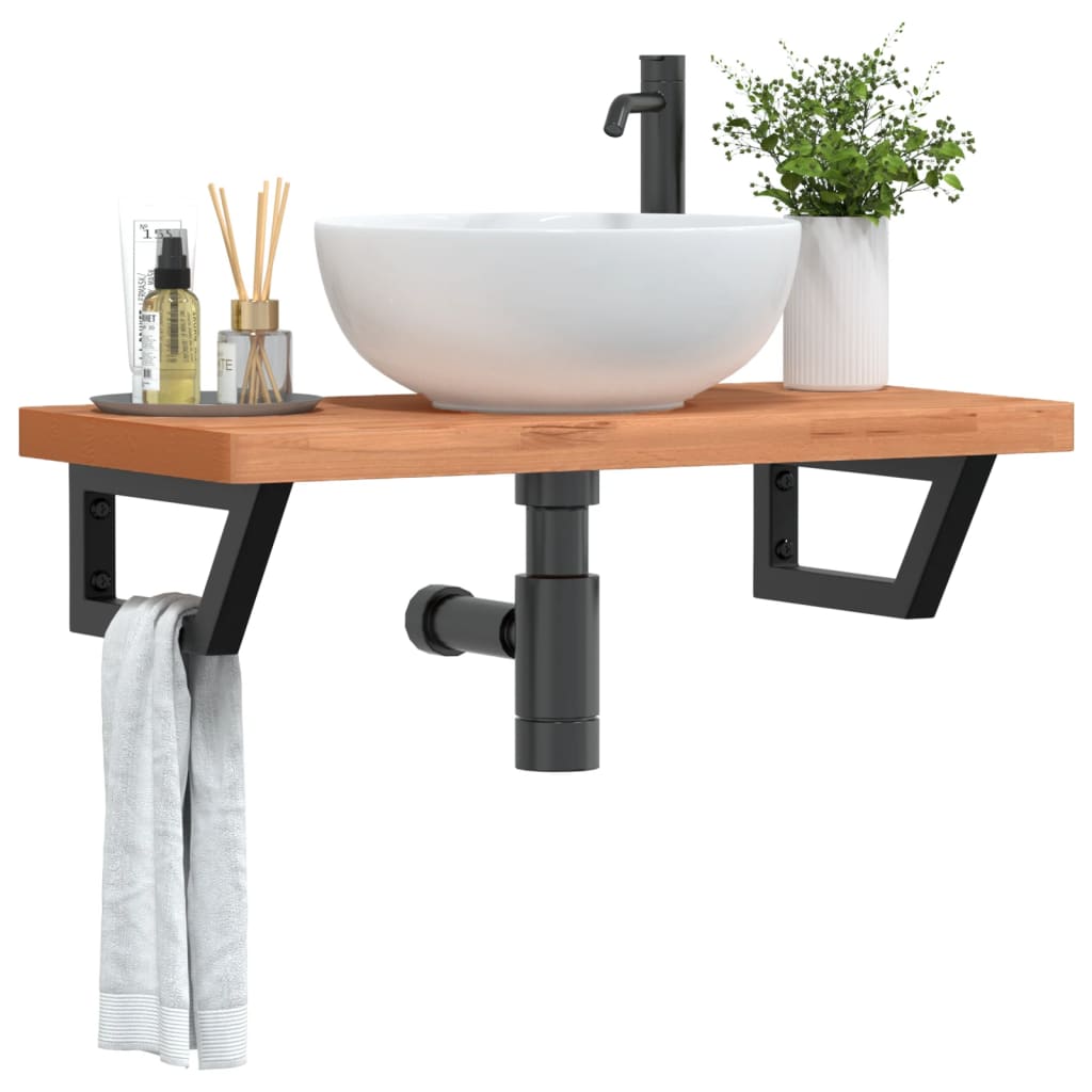 Basin Shelf Wall Mounted Steel And Solid Wood Beech
