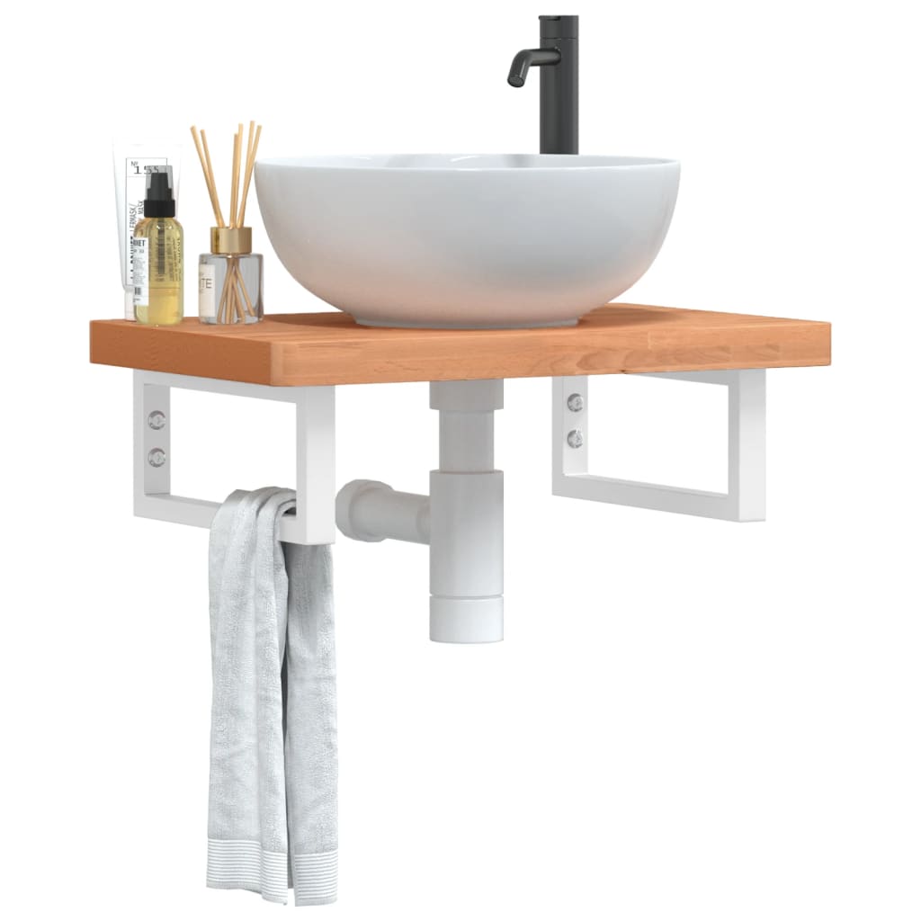 Basin Shelf Wall Mounted Steel And Solid Wood Beech