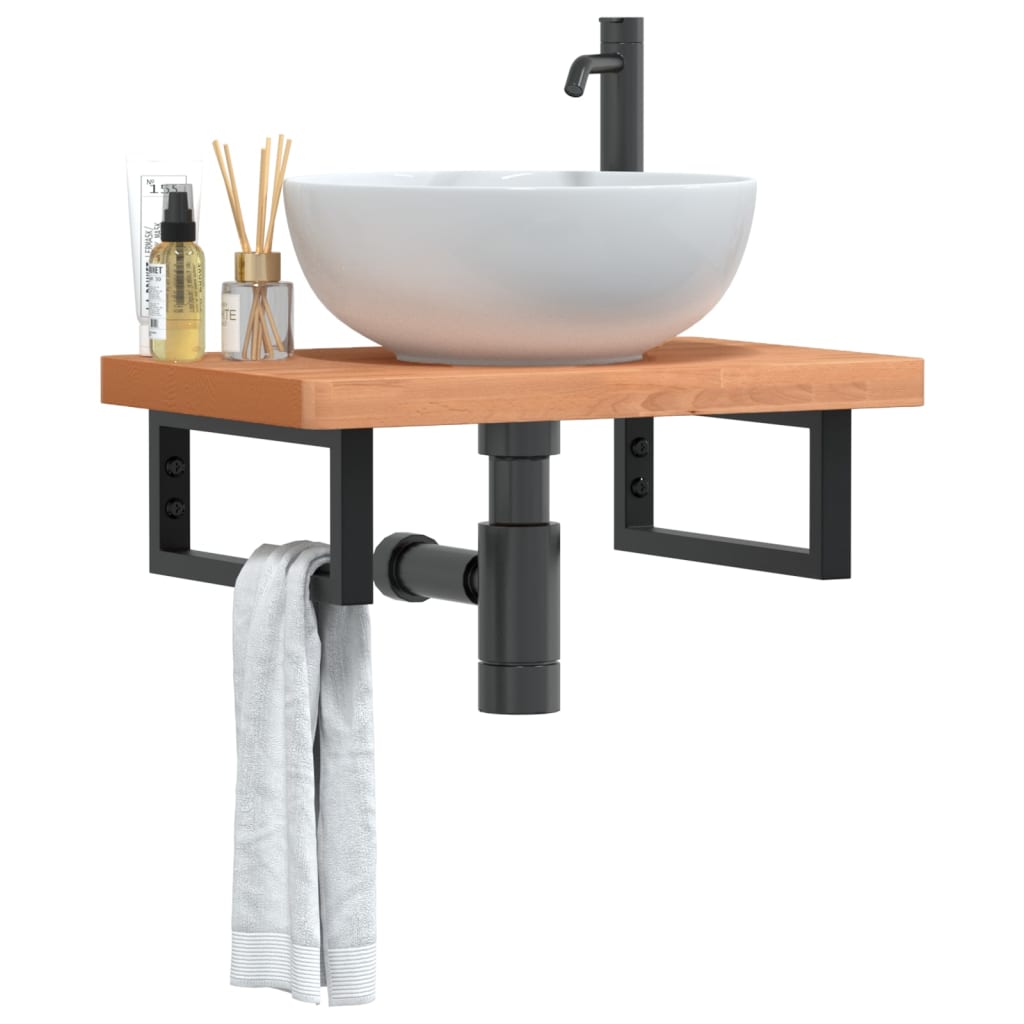 Basin Shelf Wall Mounted Steel And Solid Wood Beech