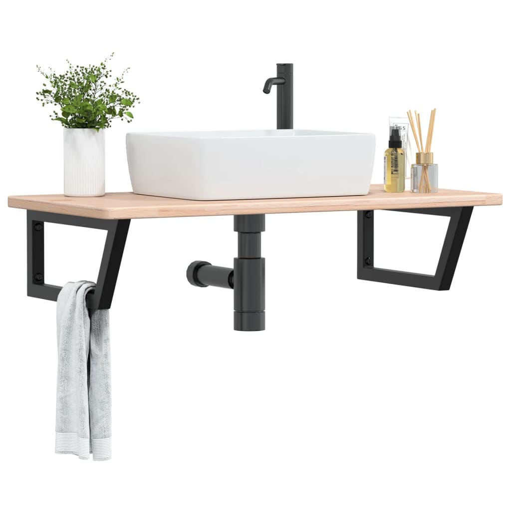 Basin Shelf Wall Mounted Steel And Solid Wood Oak