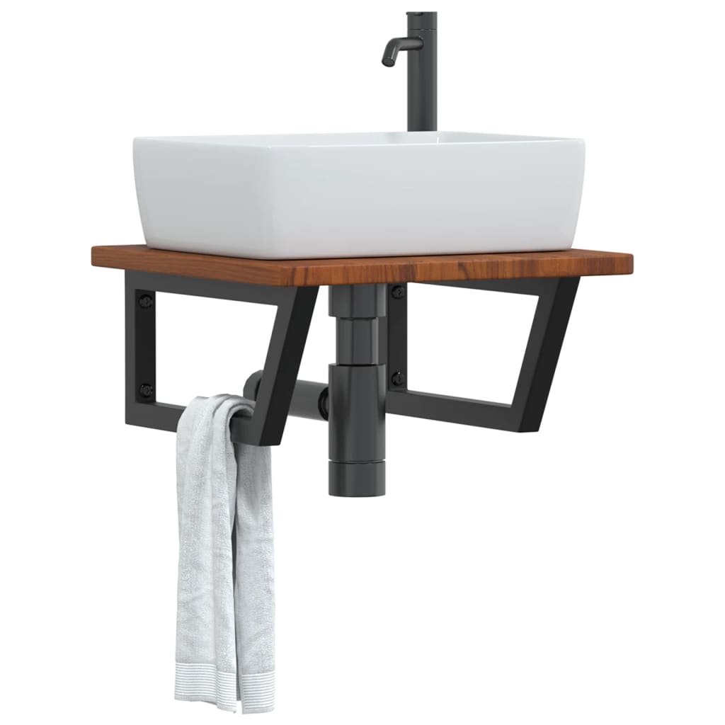 Basin Shelf Wall Mounted Steel And Solid Wood Oak
