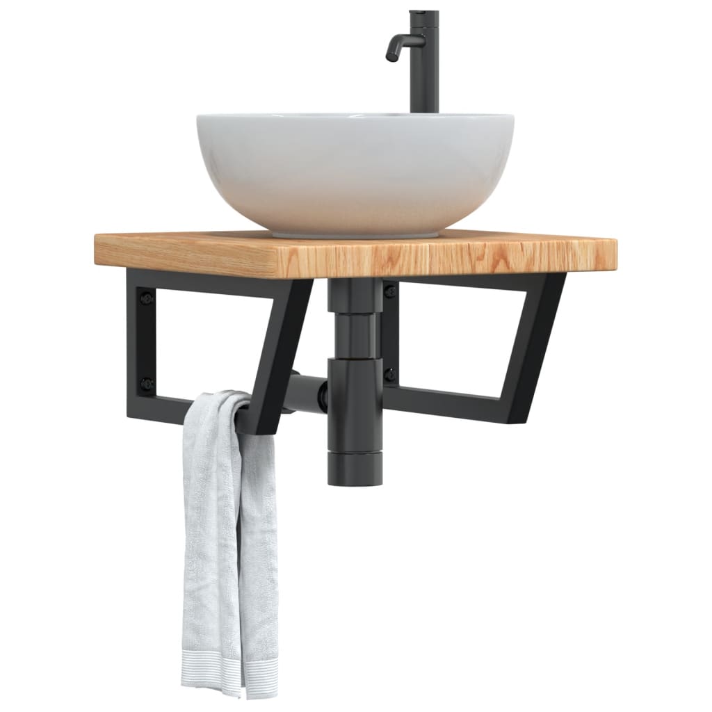 Basin Shelf Wall Mounted Steel And Solid Wood Oak