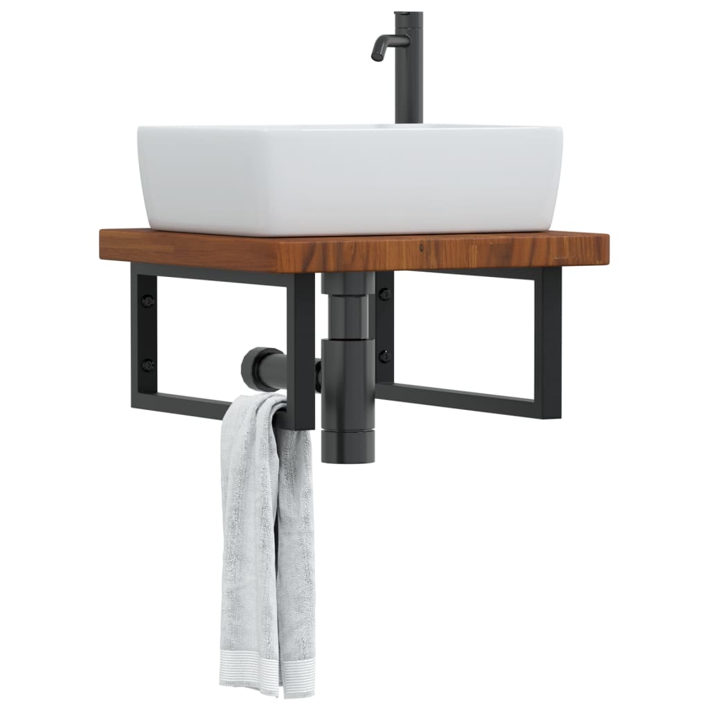 Basin Shelf Wall Mounted Steel And Solid Wood Oak