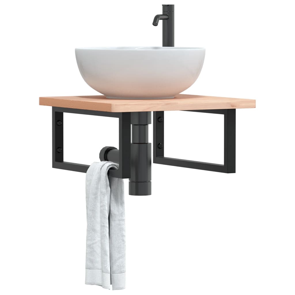 Basin Shelf Wall Mounted Steel And Solid Wood Beech