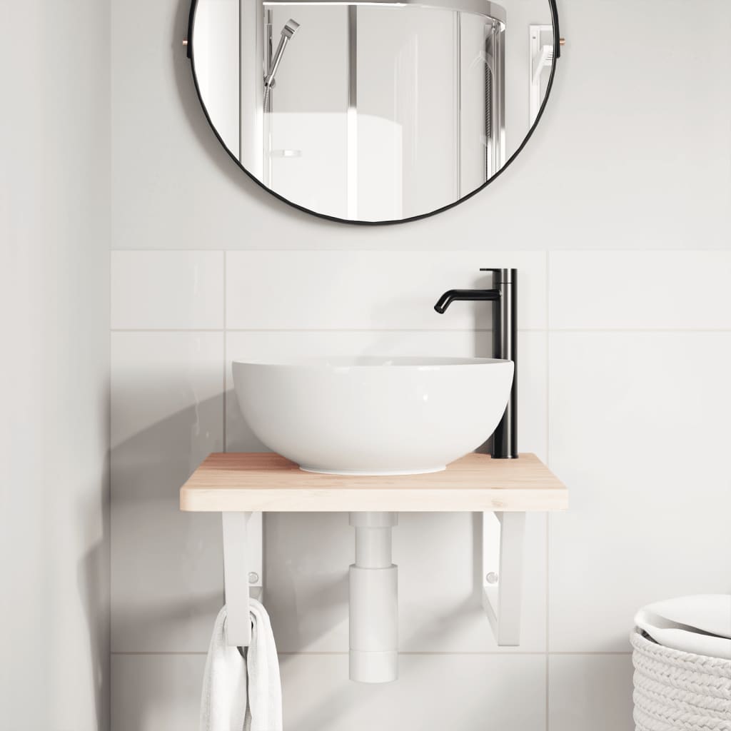Basin Shelf Wall Mounted Steel And Solid Wood Beech