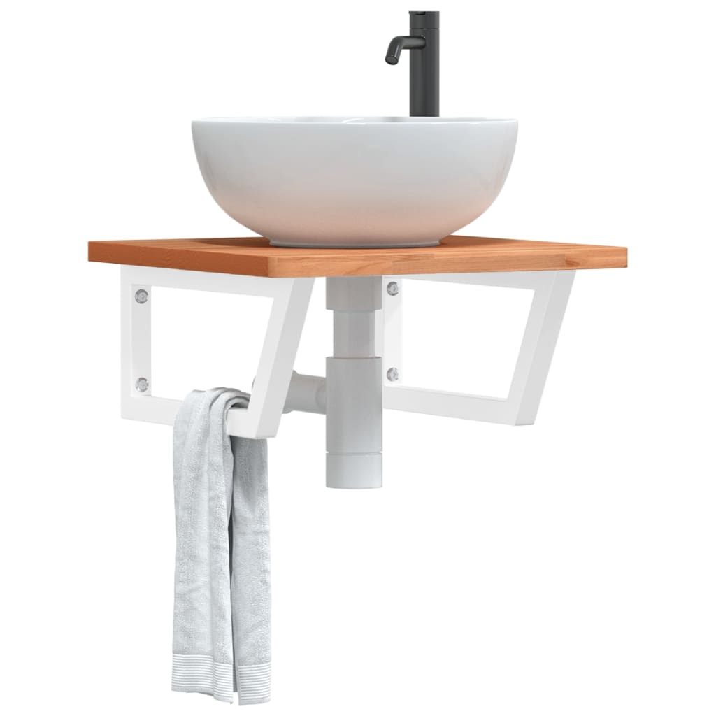 Basin Shelf Wall Mounted Steel And Solid Wood Beech