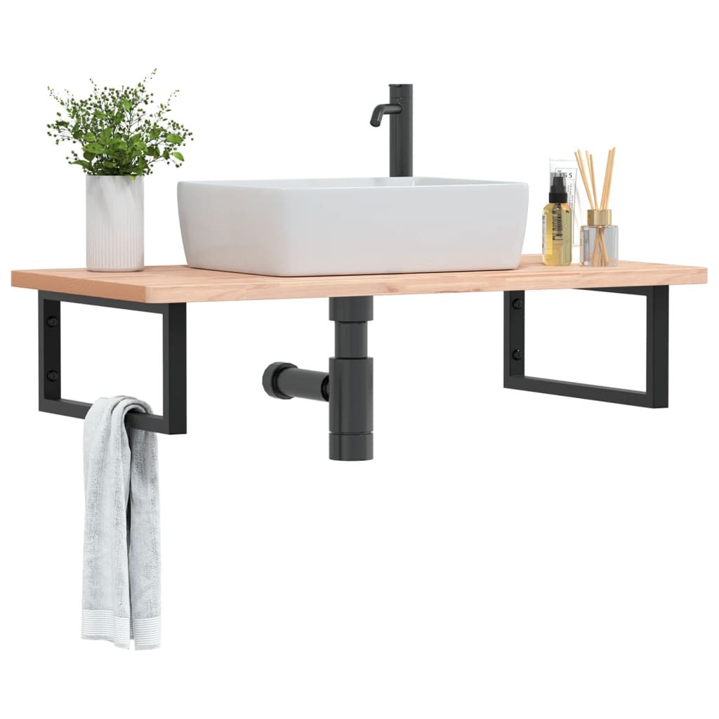 Basin Shelf Wall Mounted Steel And Solid Wood Beech