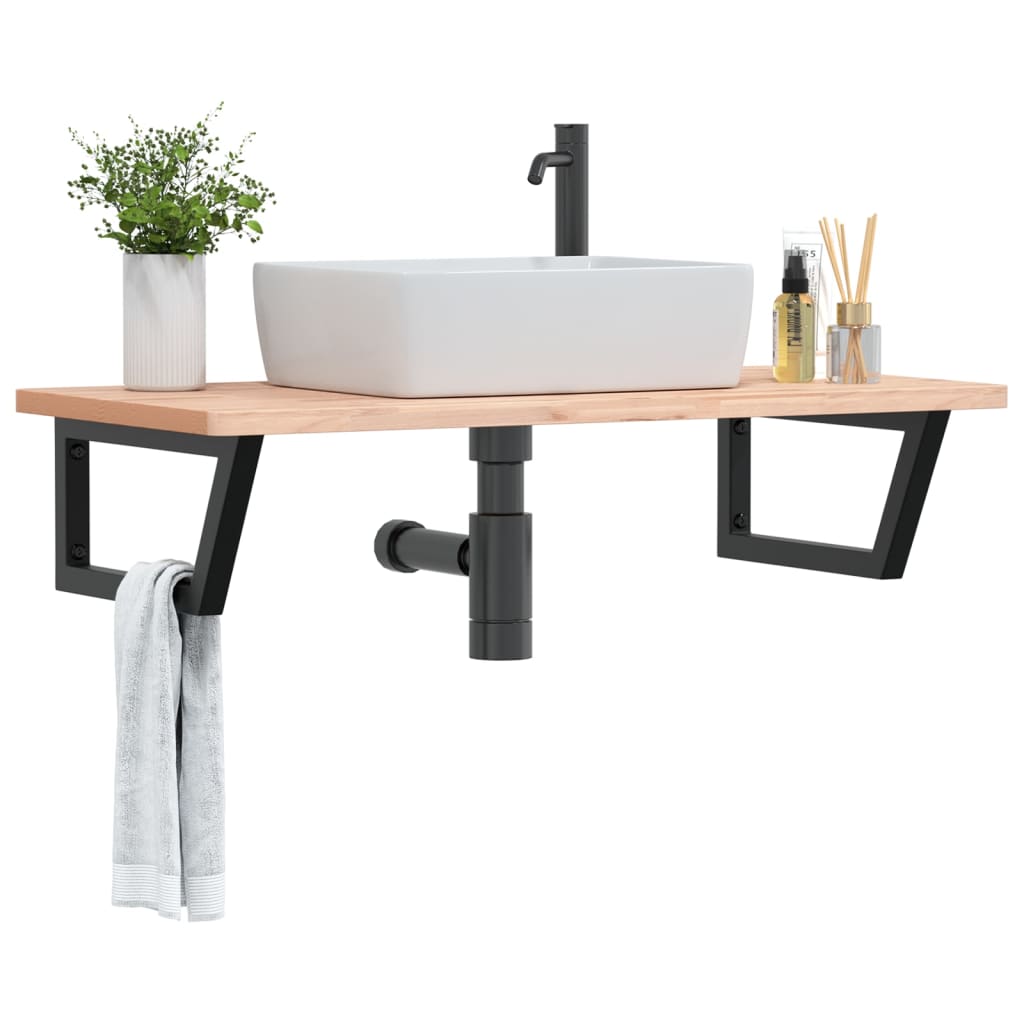 Basin Shelf Wall Mounted Steel And Solid Wood Beech