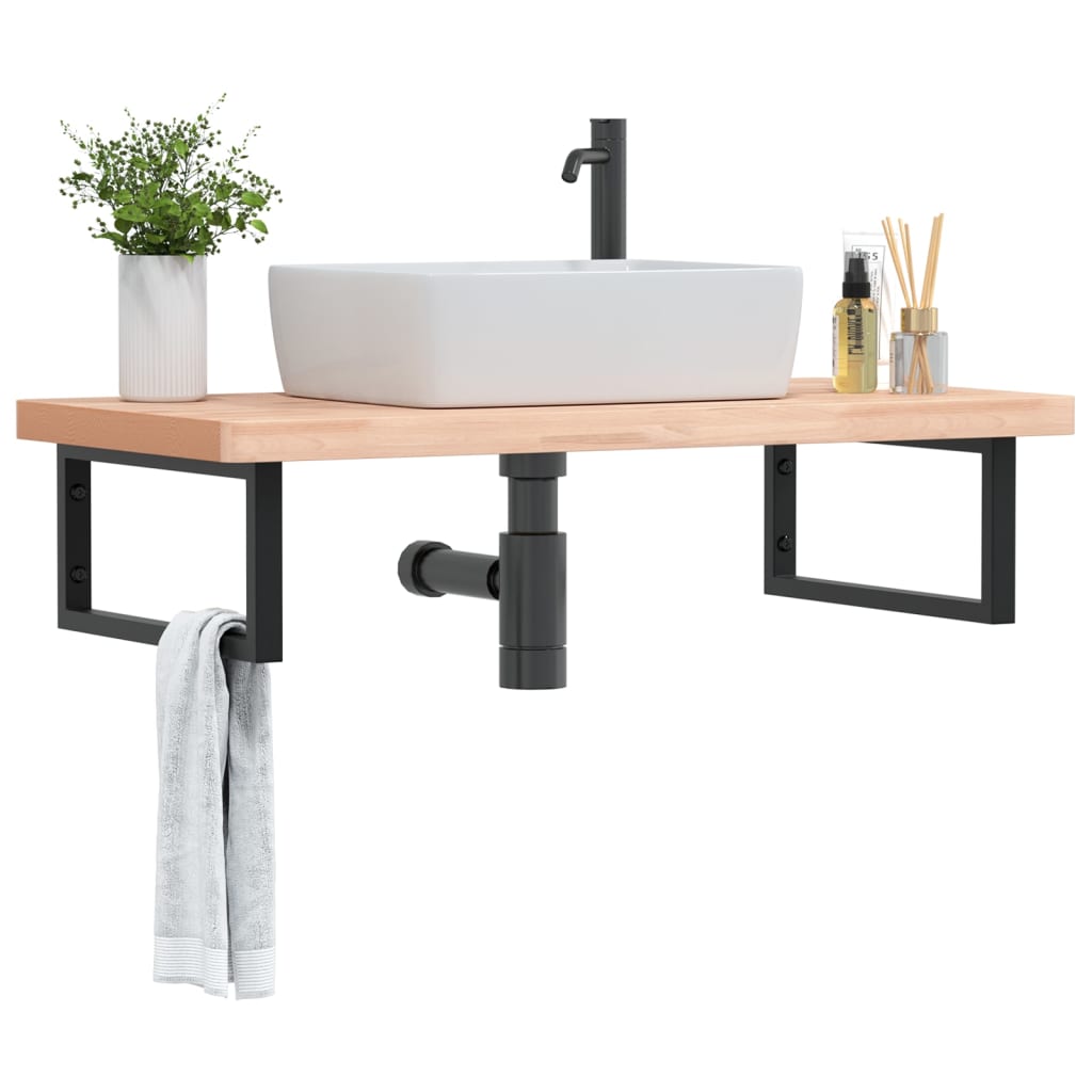 Basin Shelf Wall Mounted Steel And Solid Wood Beech