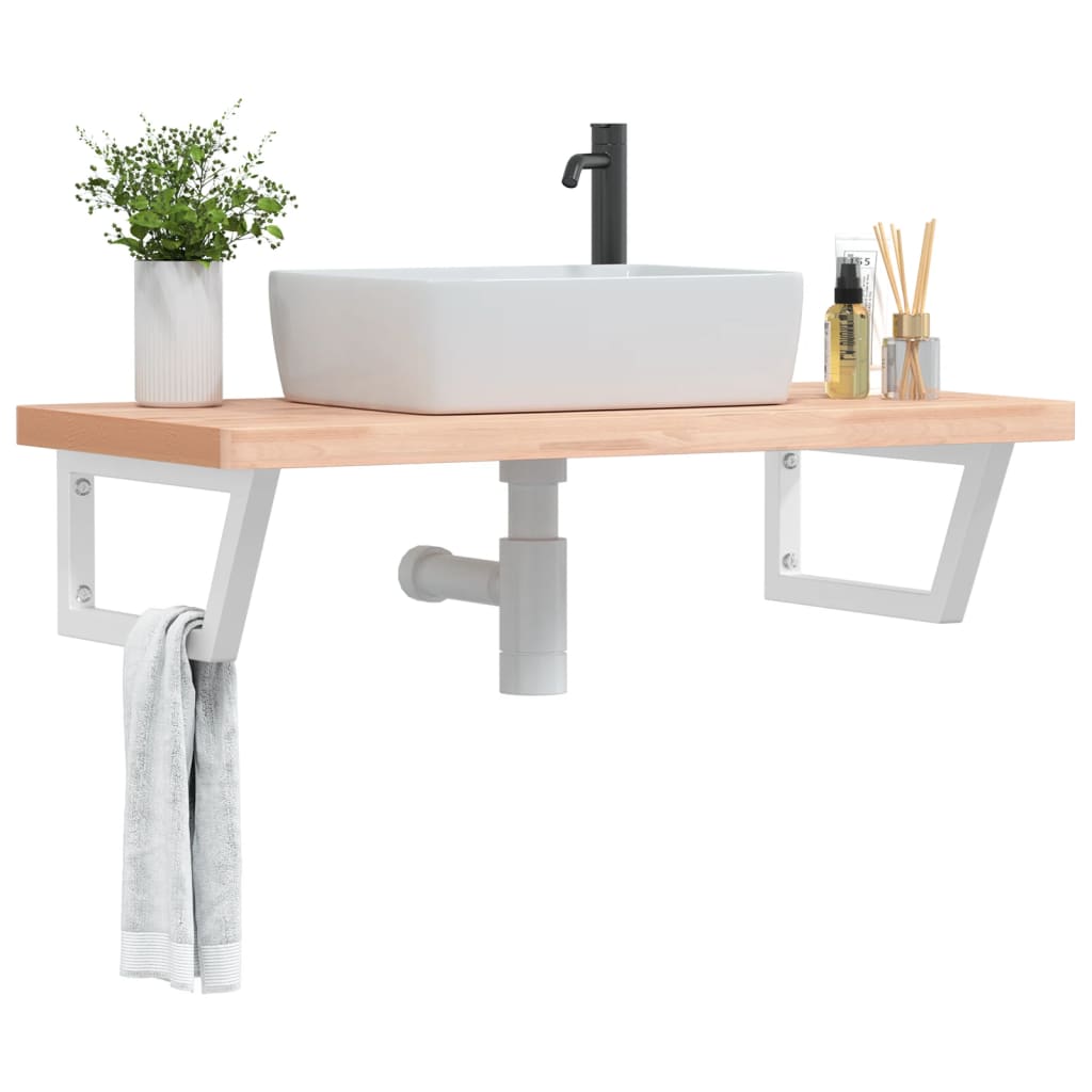 Basin Shelf Wall Mounted Steel And Solid Wood Beech
