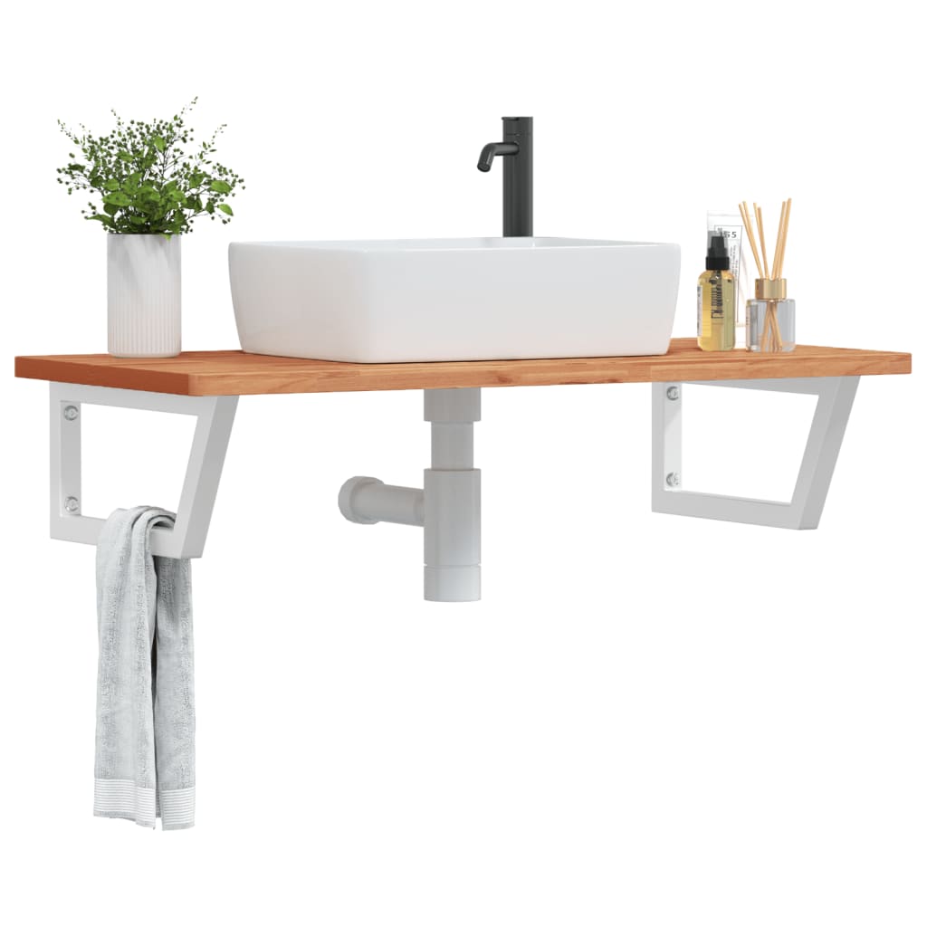 Basin Shelf Wall Mounted Steel And Solid Wood Beech