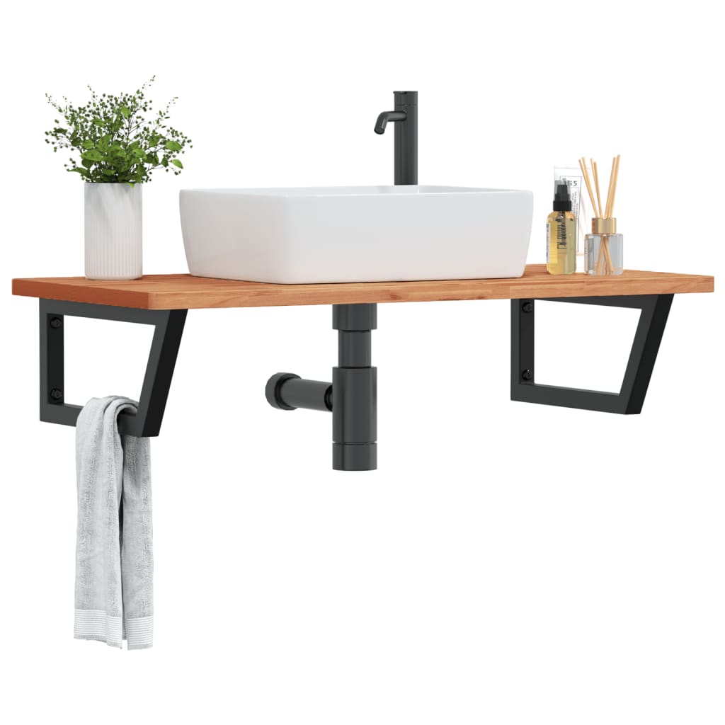 Basin Shelf Wall Mounted Steel And Solid Wood Beech