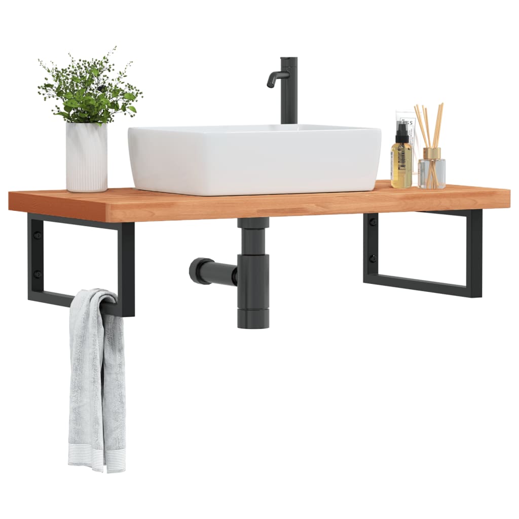 Basin Shelf Wall Mounted Steel And Solid Wood Beech