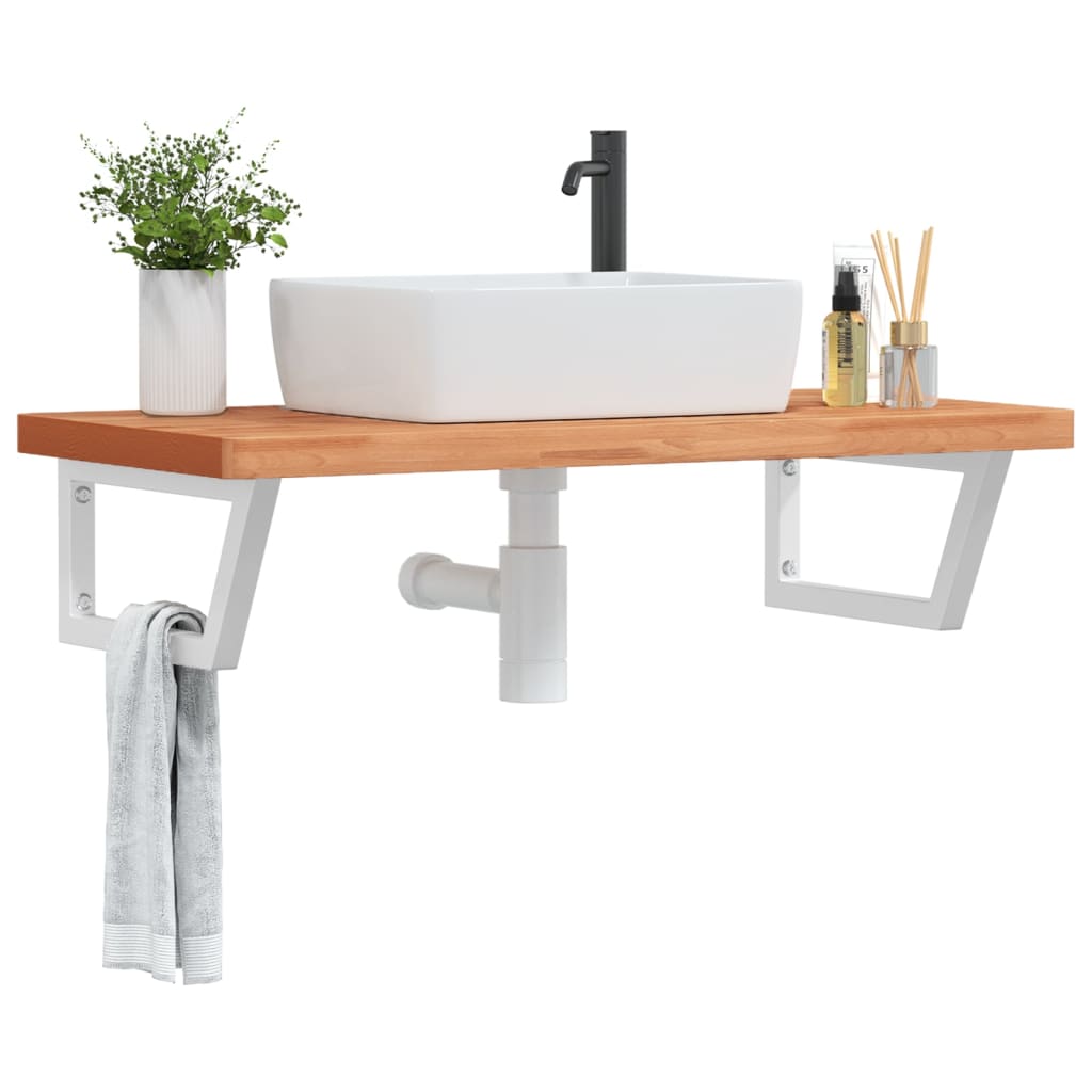 Basin Shelf Wall Mounted Steel And Solid Wood Beech