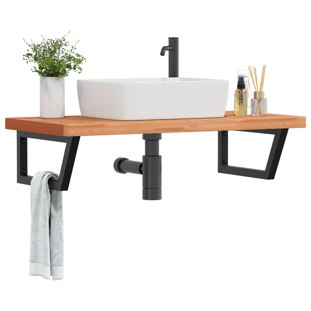 Basin Shelf Wall Mounted Steel And Solid Wood Beech