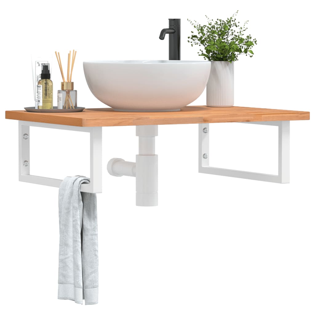 Basin Shelf Wall Mounted Steel And Solid Wood Beech