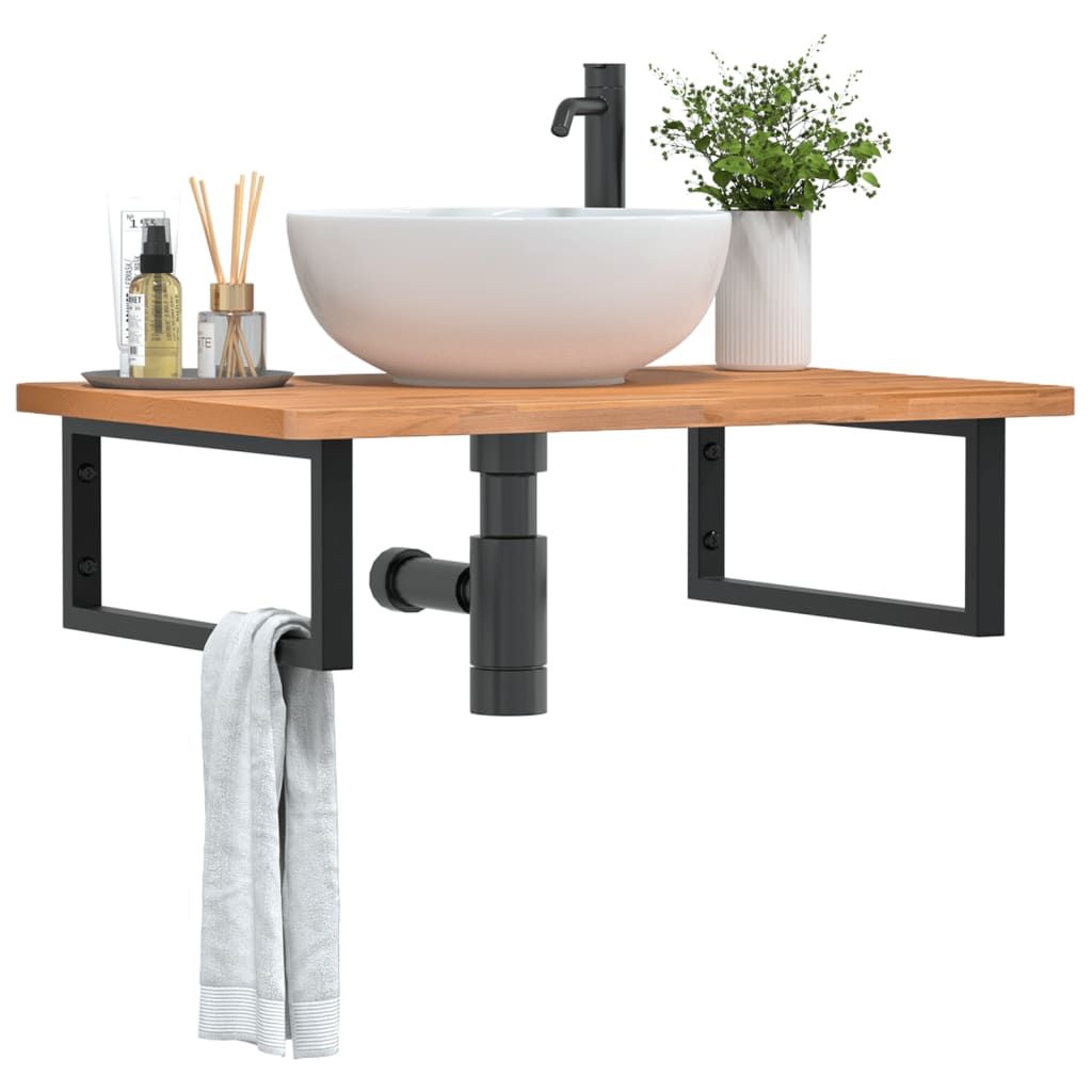 Basin Shelf Wall Mounted Steel And Solid Wood Beech