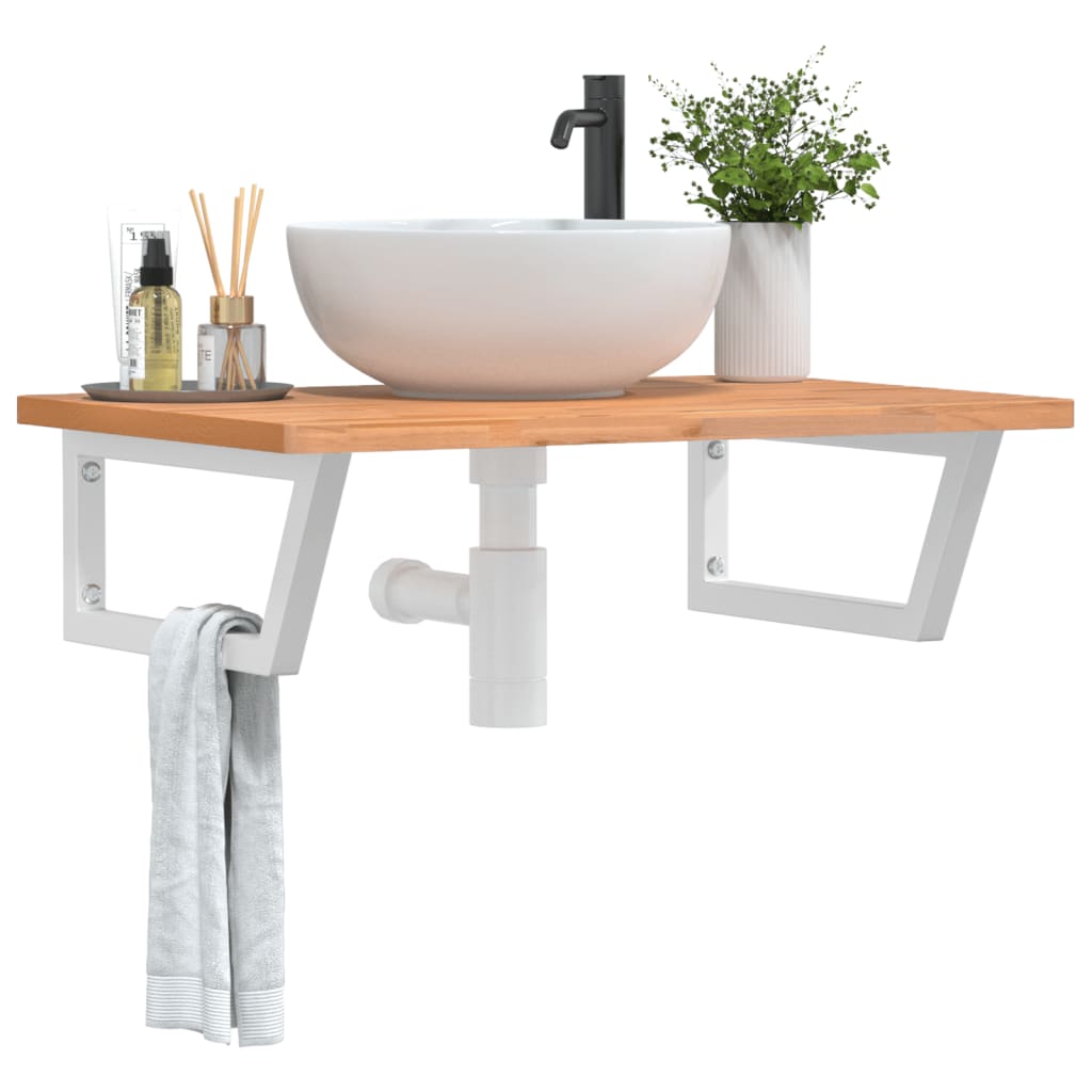 Basin Shelf Wall Mounted Steel And Solid Wood Beech