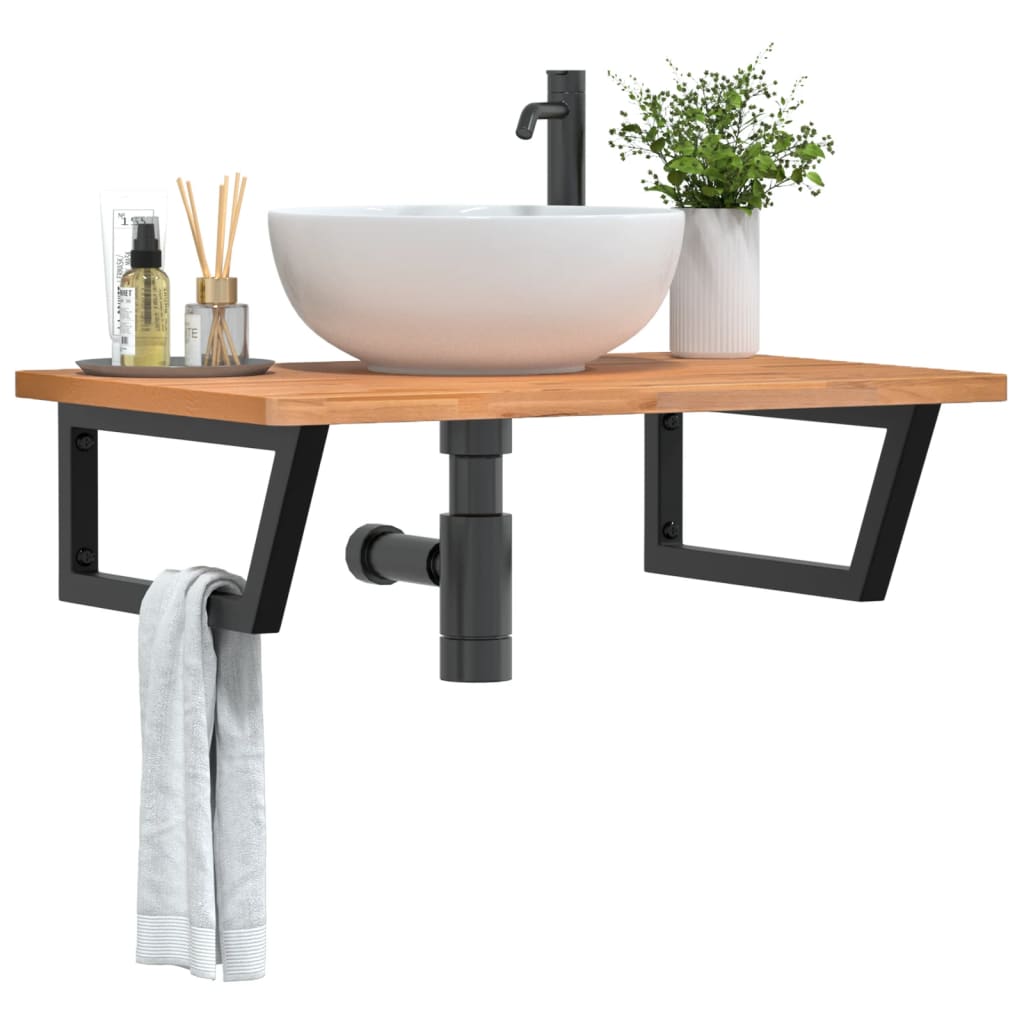 Basin Shelf Wall Mounted Steel And Solid Wood Beech
