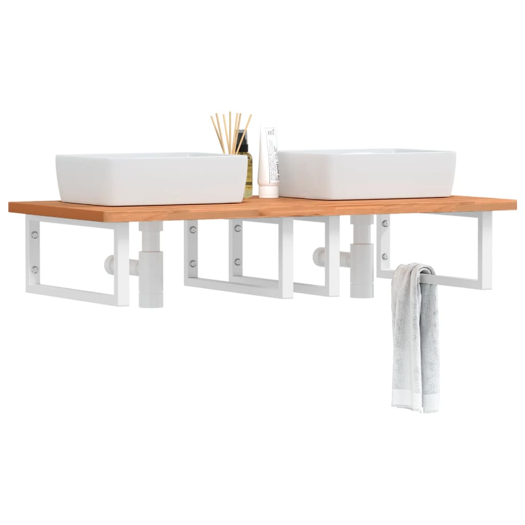 Basin Shelf Wall Mounted Steel And Solid Wood Beech