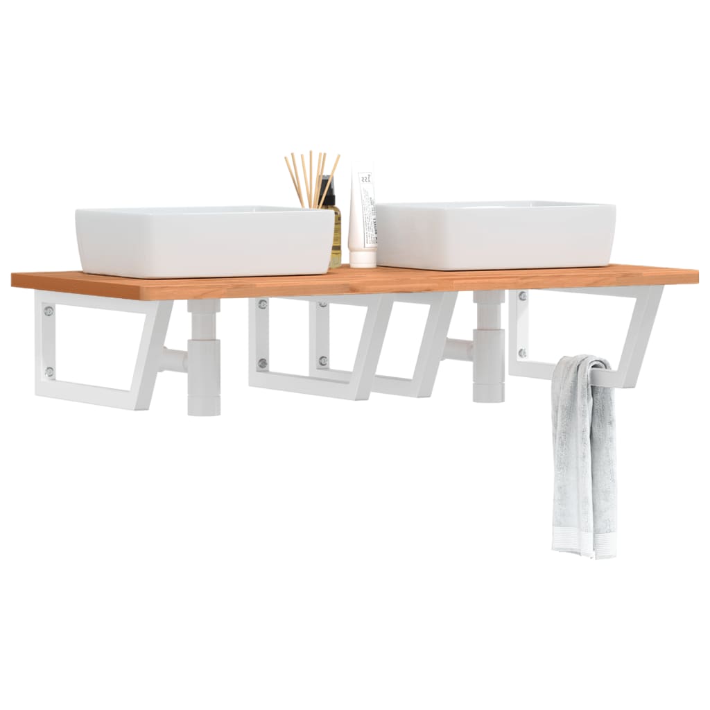 Basin Shelf Wall Mounted Steel And Solid Wood Beech