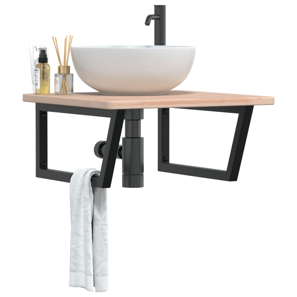 Basin Shelf Wall Mounted Steel And Solid Wood Oak