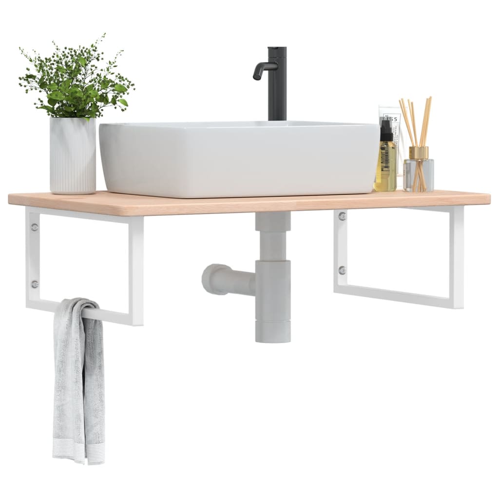Basin Shelf Wall Mounted Steel And Solid Wood Oak