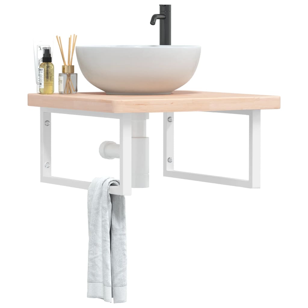 Basin Shelf Wall Mounted Steel And Solid Wood Oak