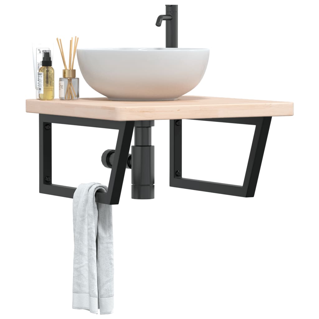 Basin Shelf Wall Mounted Steel And Solid Wood Oak