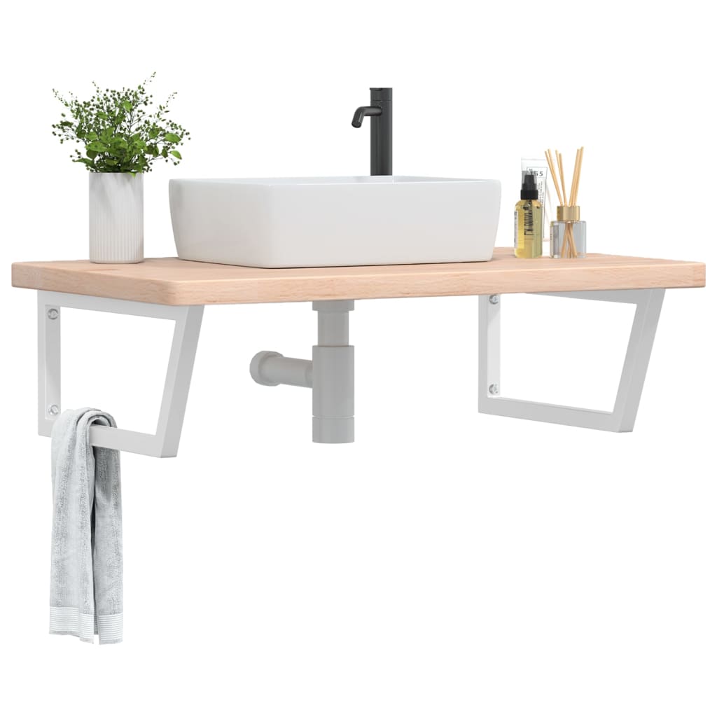Basin Shelf Wall Mounted Steel And Solid Wood Oak