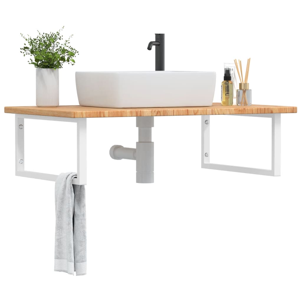 Basin Shelf Wall Mounted Steel And Solid Wood Oak