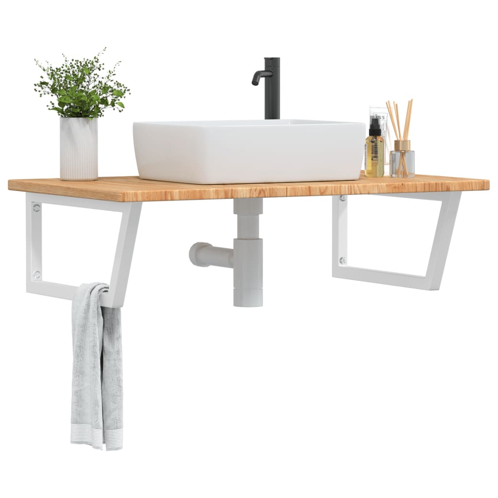 Basin Shelf Wall Mounted Steel And Solid Wood Oak