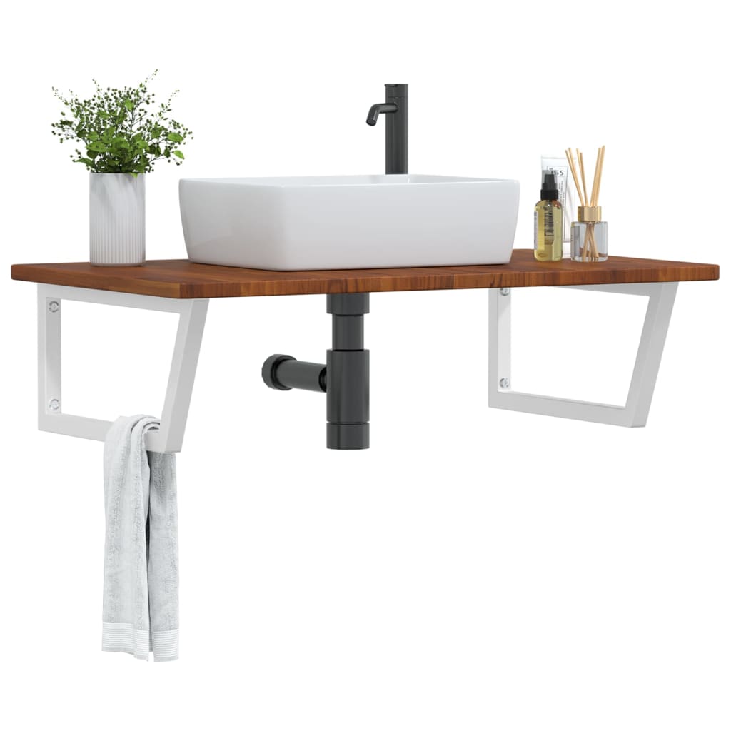 Basin Shelf Wall Mounted Steel And Solid Wood Oak