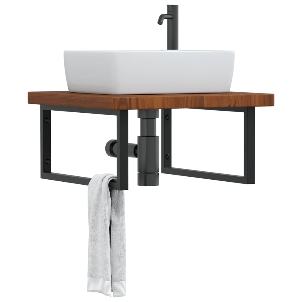 Basin Shelf Wall Mounted Steel And Solid Wood Oak