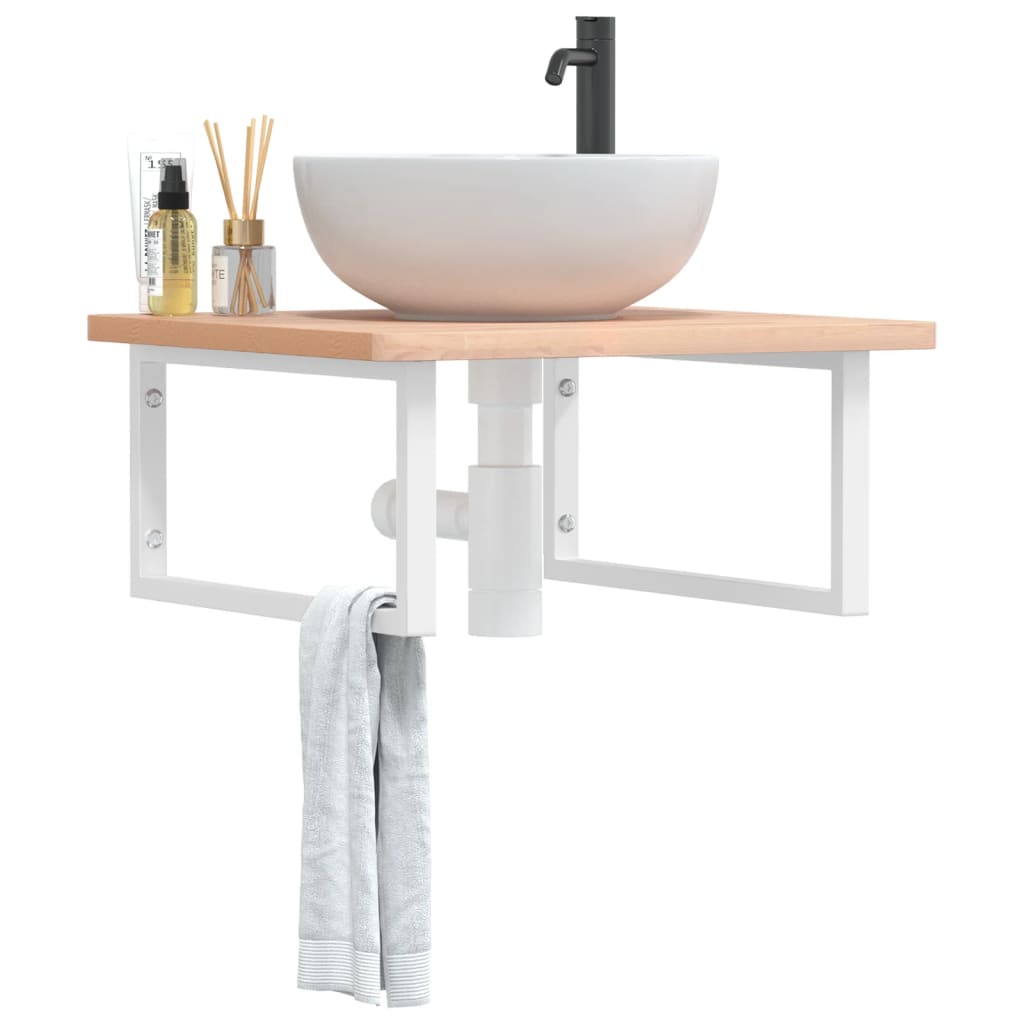 Basin Shelf Wall Mounted Steel And Solid Wood Beech