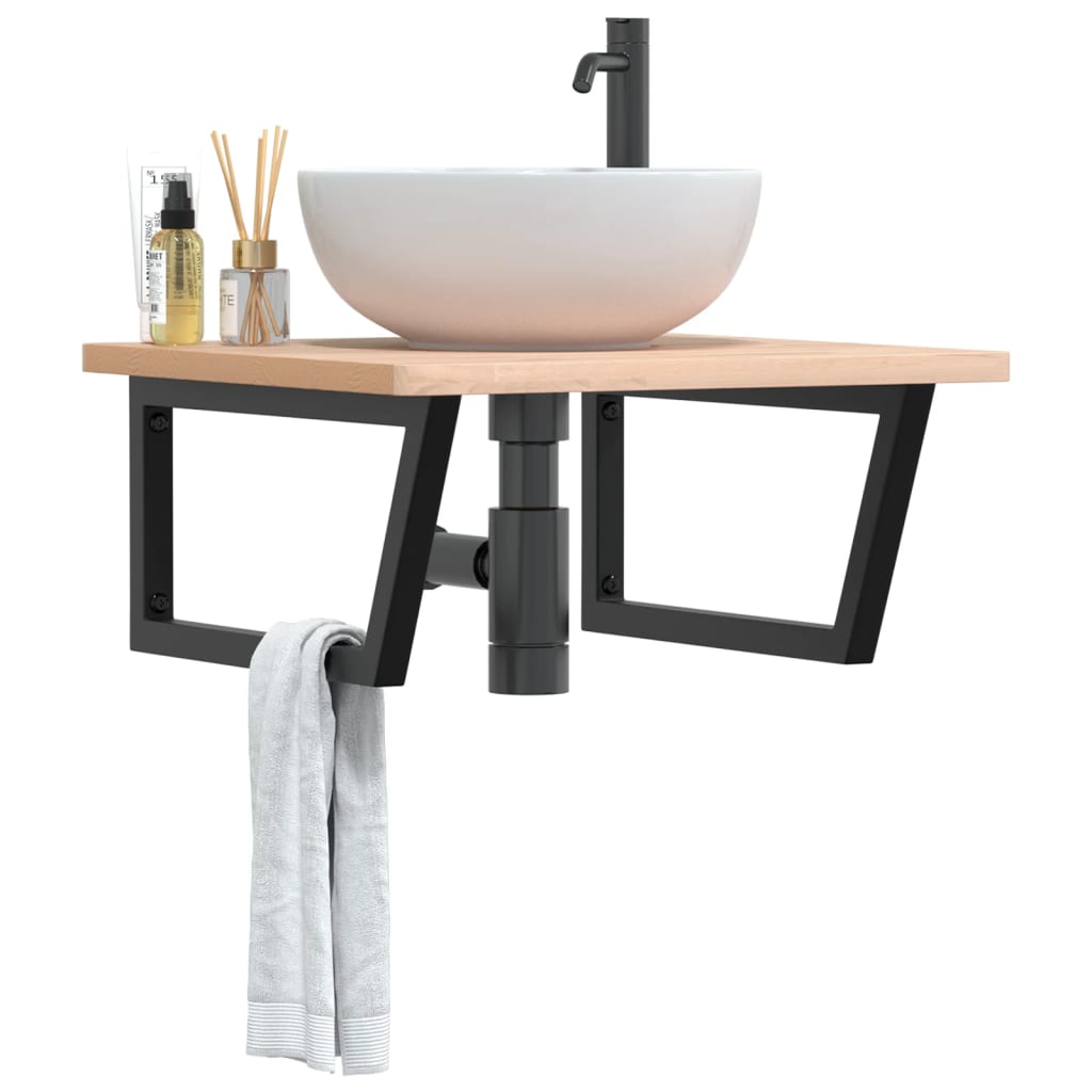 Basin Shelf Wall Mounted Steel And Solid Wood Beech