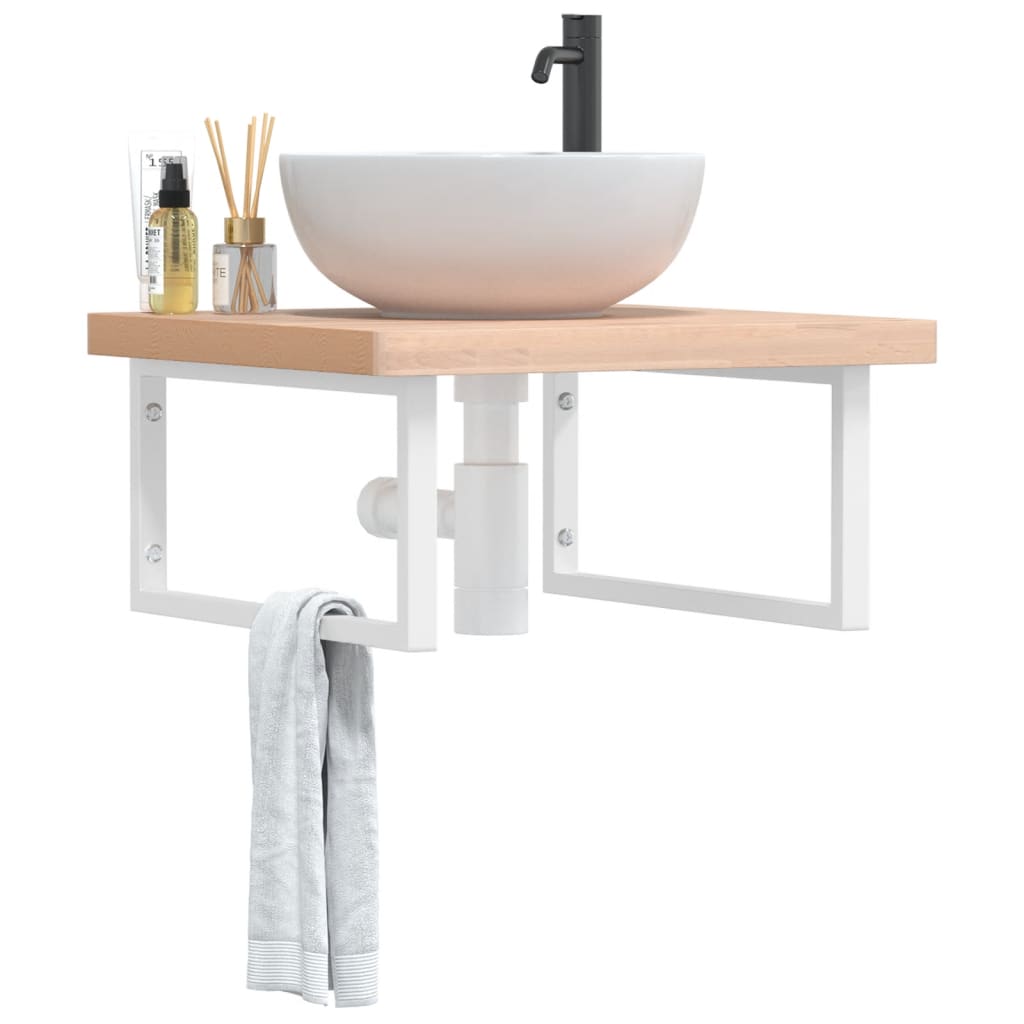 Basin Shelf Wall Mounted Steel And Solid Wood Beech
