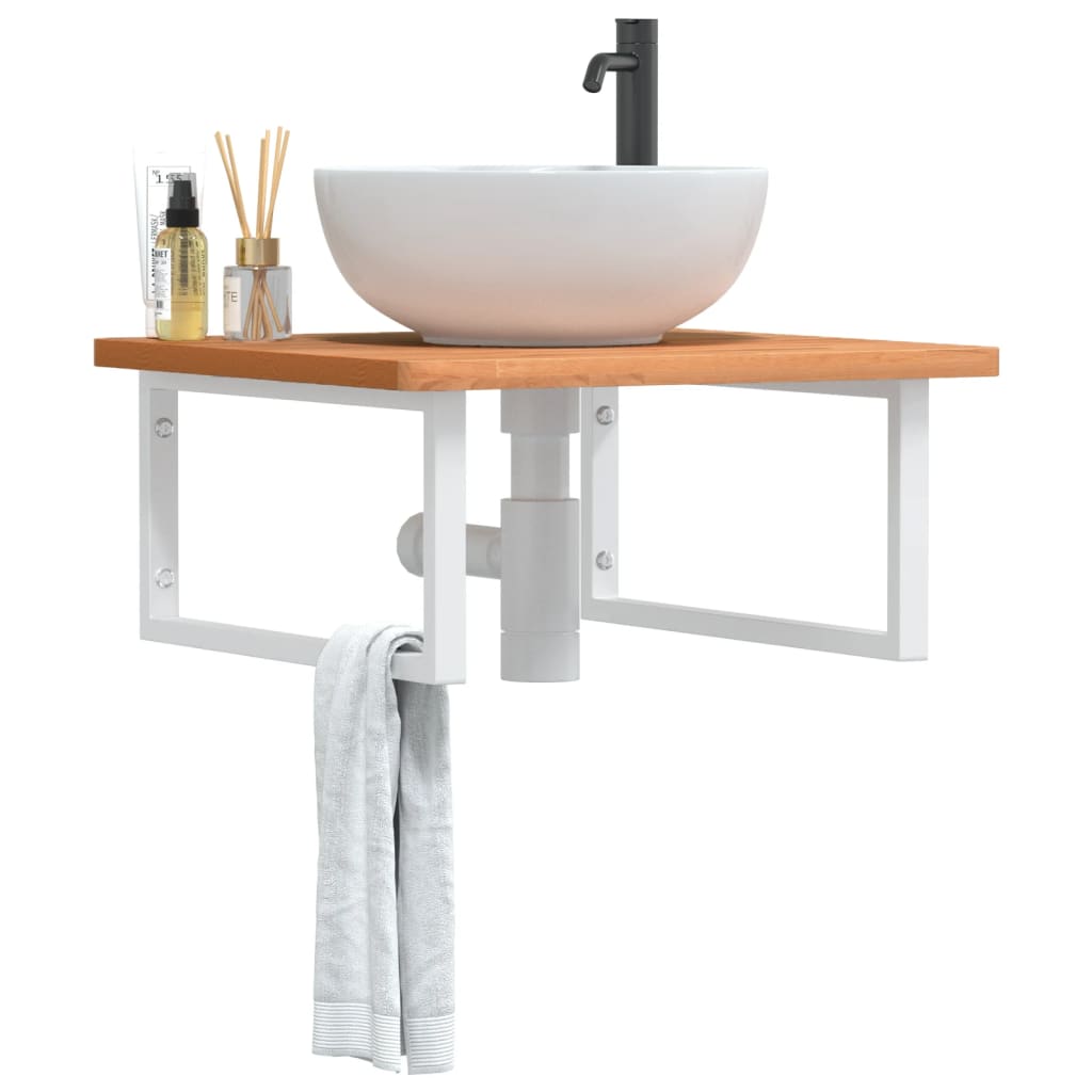 Basin Shelf Wall Mounted Steel And Solid Wood Beech