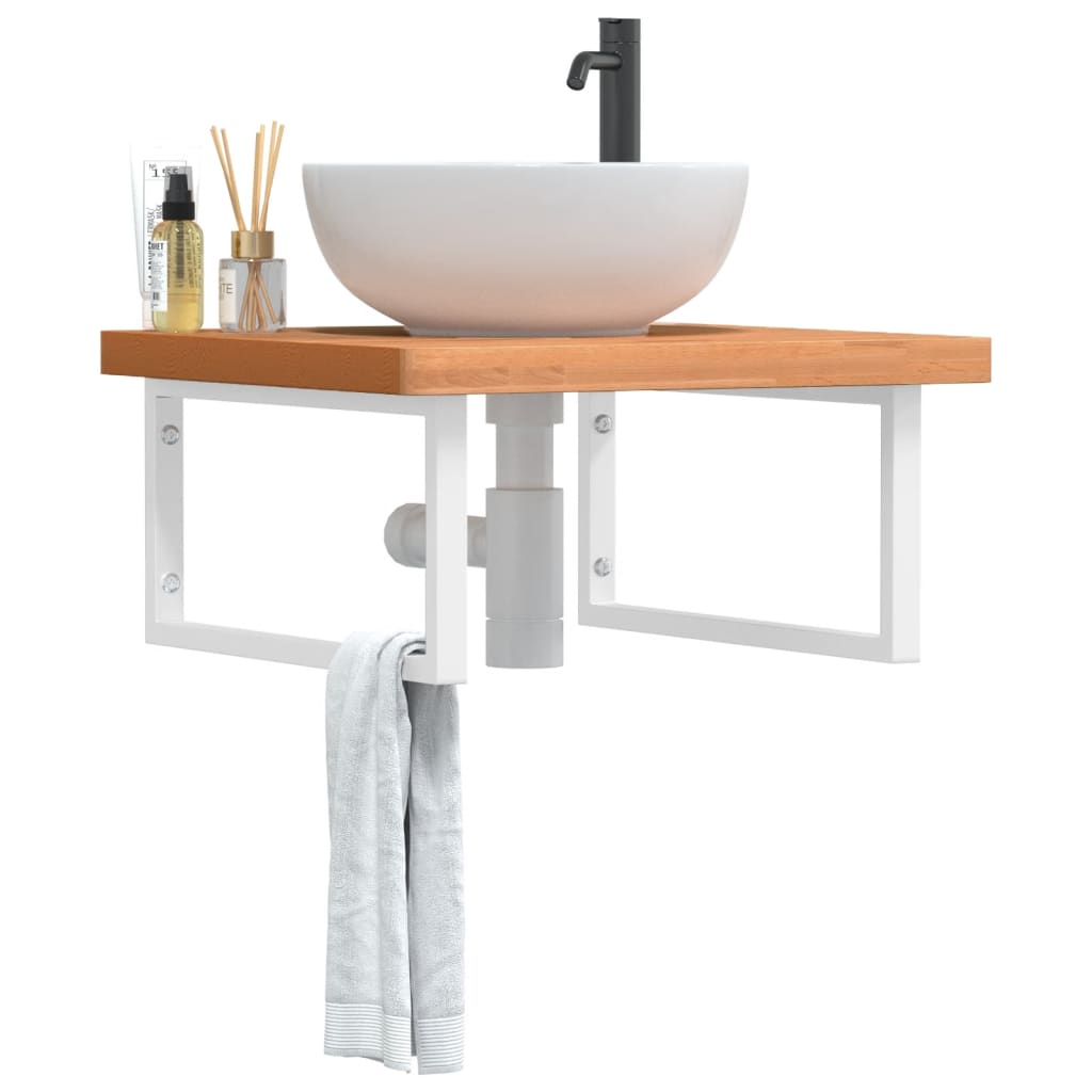 Basin Shelf Wall Mounted Steel And Solid Wood Beech