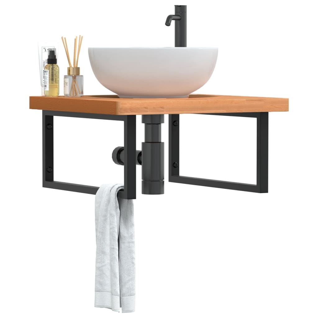 Basin Shelf Wall Mounted Steel And Solid Wood Beech