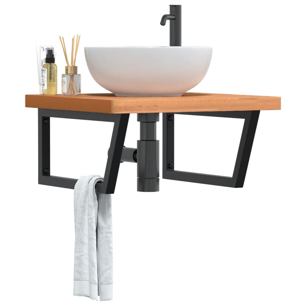 Basin Shelf Wall Mounted Steel And Solid Wood Beech