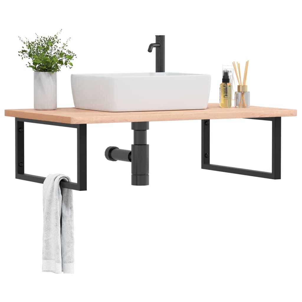 Basin Shelf Wall Mounted Steel And Solid Wood Beech