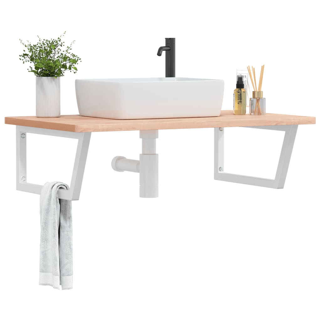 Basin Shelf Wall Mounted Steel And Solid Wood Beech