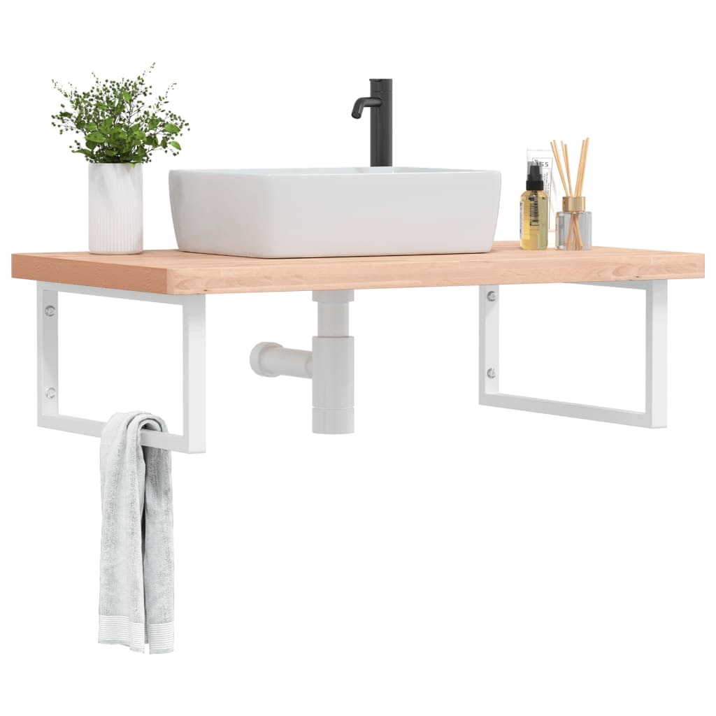 Basin Shelf Wall Mounted Steel And Solid Wood Beech