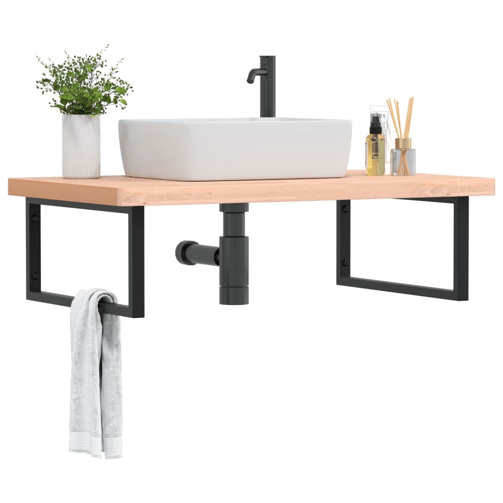 Basin Shelf Wall Mounted Steel And Solid Wood Beech