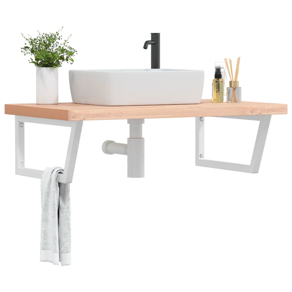 Basin Shelf Wall Mounted Steel And Solid Wood Beech