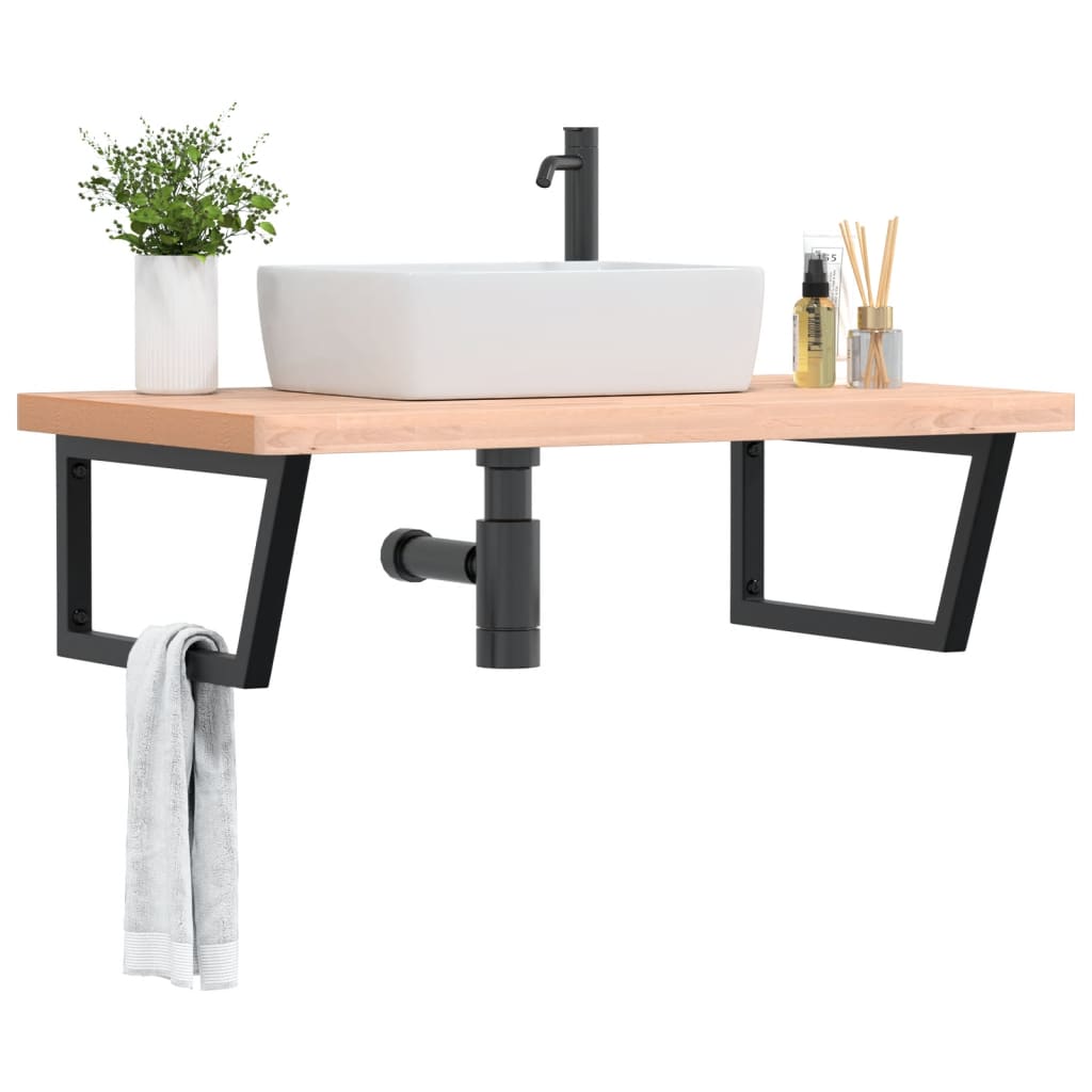 Basin Shelf Wall Mounted Steel And Solid Wood Beech