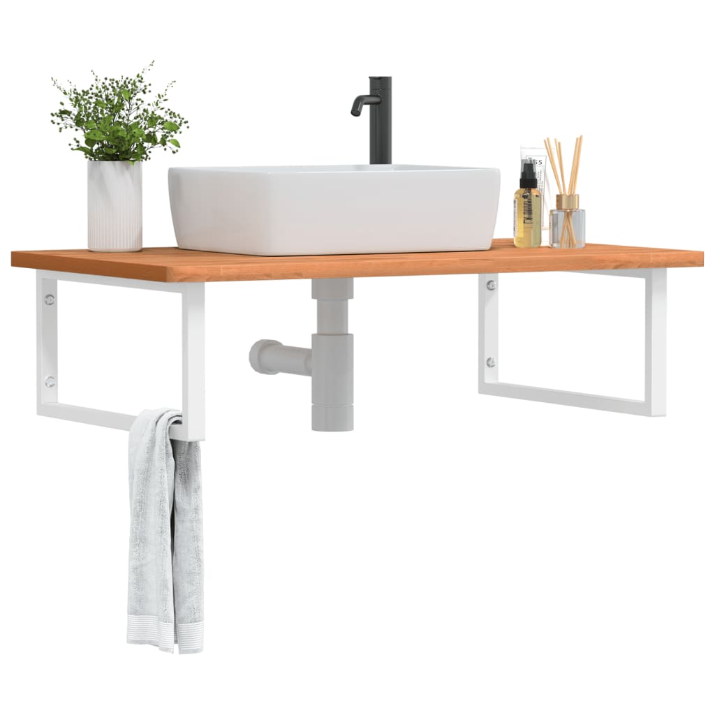Basin Shelf Wall Mounted Steel And Solid Wood Beech